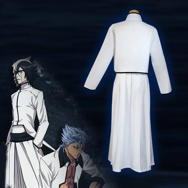 Anime Bleach Ulquiorra Cifer Cosplay Costume Full Set White Kendo Kimono with Cloak Pants Belt  Halloween Party Costumes