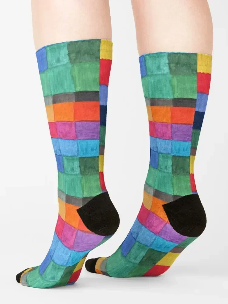 Colour. Bright watercolour patchwork of rainbow colour blocks Socks basketball bright garter hiking Woman Socks Men's