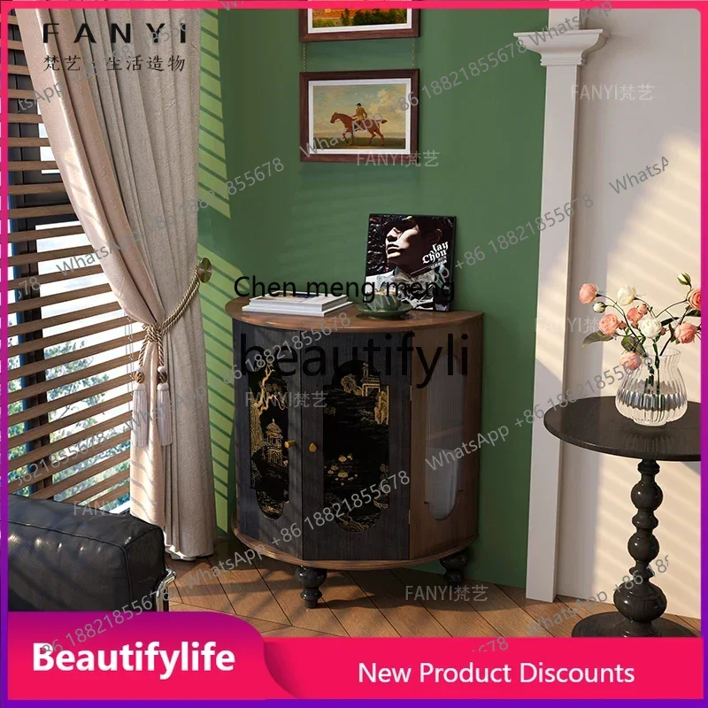 CC New Semi-circular Storage Cabinet Chinese Classical Entry Door Entrance Cabinet Hallway Solid Wood Side Cabinet