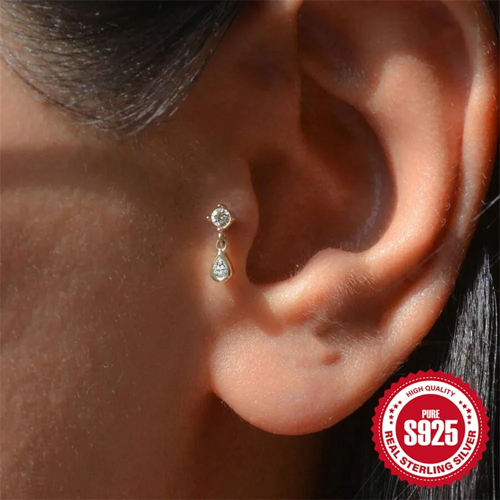 

AIDE Simple Piercing Stud Earrings for Women Star Water Drop Zircon 925 Sterling Silver Pearl Pendiente Fine Jewelry