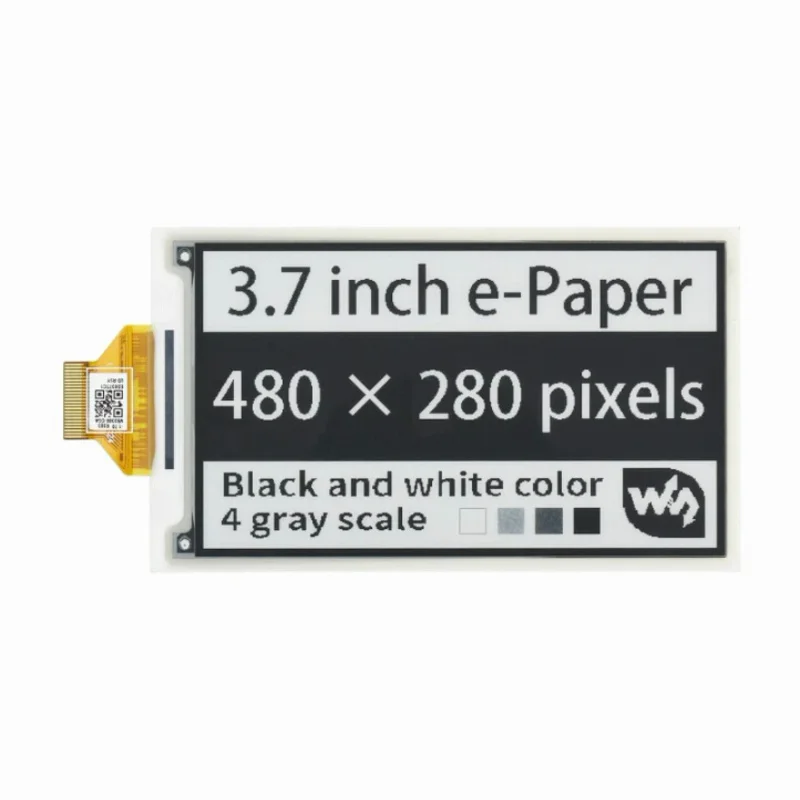 Waveshare 3.7inch e-Paper e-Ink Raw Display, 480*280, Black / White, 4 Grey Scales, SPI, Without PCB