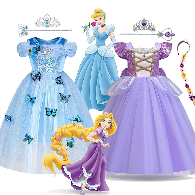 Vestido de princesa enredado de Rapunzel para niñas, disfraz de Cenicienta, Halloween, cumpleaños, carnaval, fiesta, Vestido de cumpleaños para niños