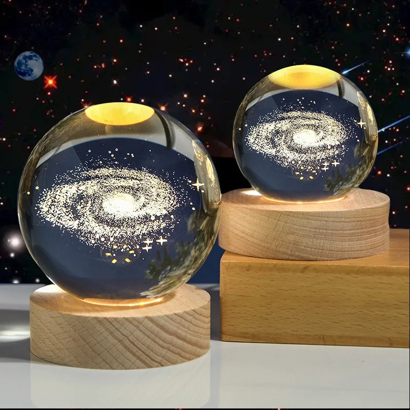 כדור קריסטל למערכת השמש כדור זכוכית יצירתי 3D כוכבי לכת ייחודיים כדורים דקורטיביים מוארים מתנות אביזרי בית