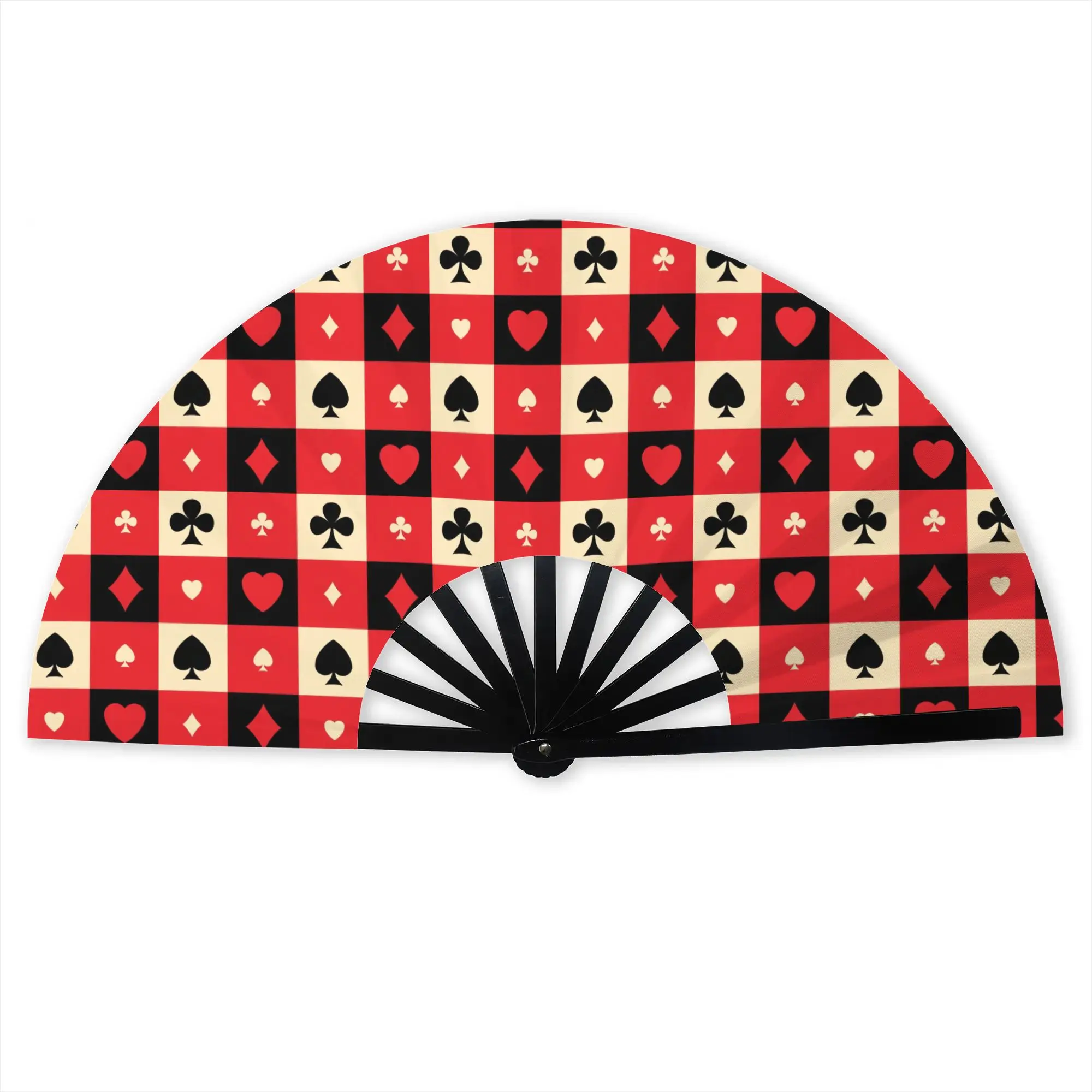 Playing Checkered Plaid  Portable Pocket Fan Travel Heart Spade Diamond Club Folding Fan Chinese Dance Cooling Handheld Fans