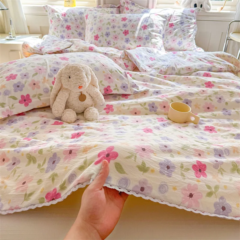 Summer Cool Quilt Comfor Quilt and Pillowcase Pastoral Floral Summer Household Yarn Lace Soft Quilt For Bed Washable Bedding