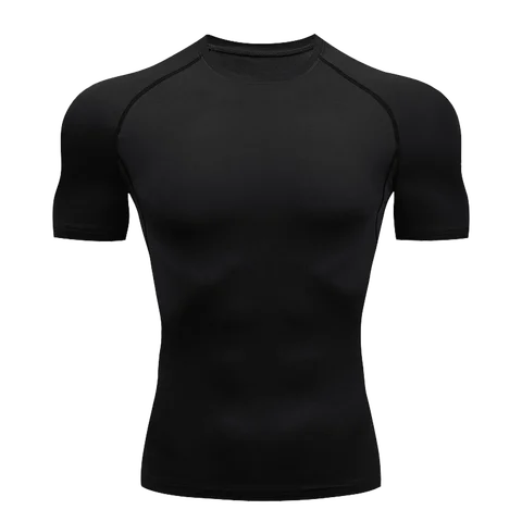 Men's Solid Color Short Sleeved T-shirt Compressed Quick Drying Breathable Training Suit Fitness Jujitsu Rashguard Top Gym Sport