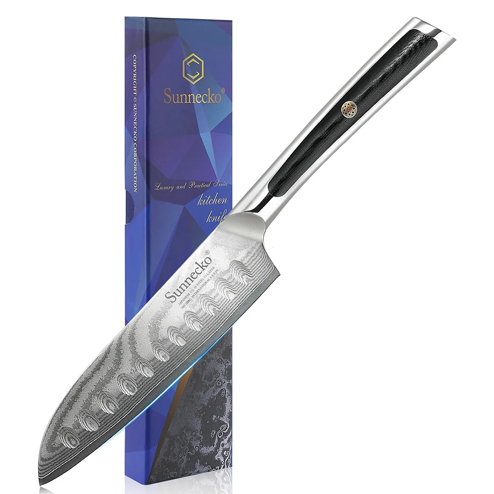 

Sunnecko 5" Inch Santoku Knife VG10 Damascus Steel Chef's Vegetable Fruit Cutting Knife Japanese Slicing Knife Ergonomic Handle