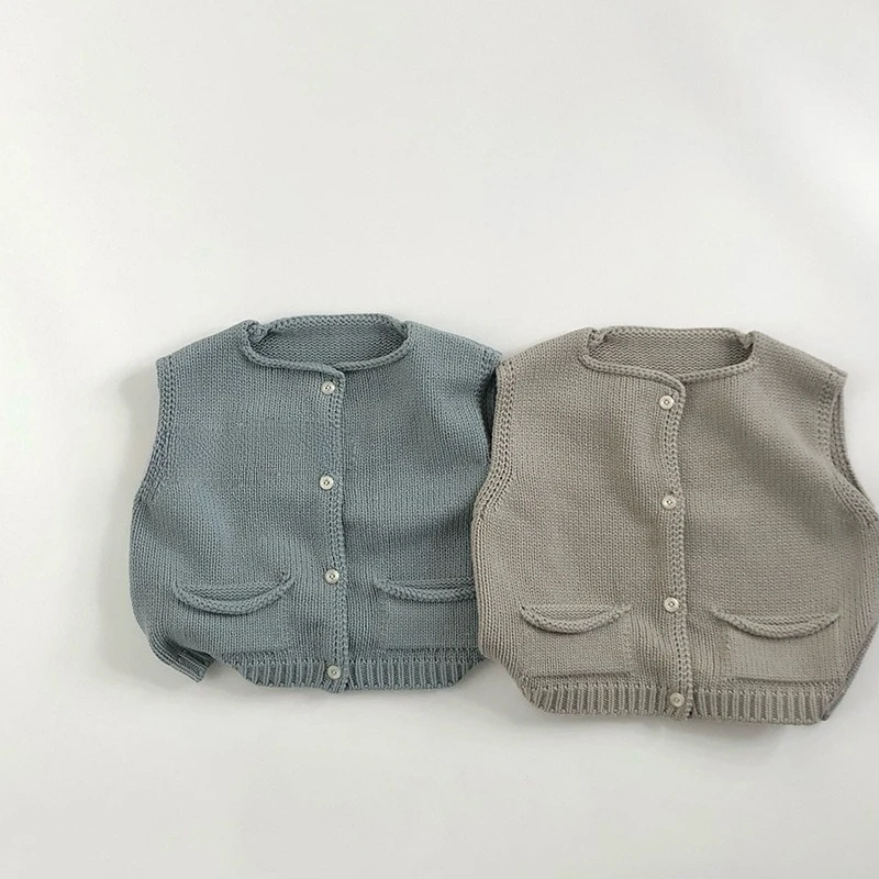 

Autumn New Kids Knit Waistcoat 1-6T Simple Style Boys O-Neck Sleeveless Sweaters Children Knit Vest Girls Baby Casual Outwear