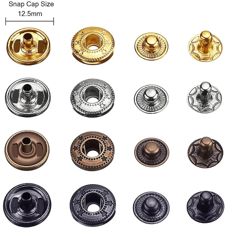 100 set 12,5 mm/0,49 pollici bottoni automatici in metallo scatti su tela per vestiti riparazioni artigianali decorazione