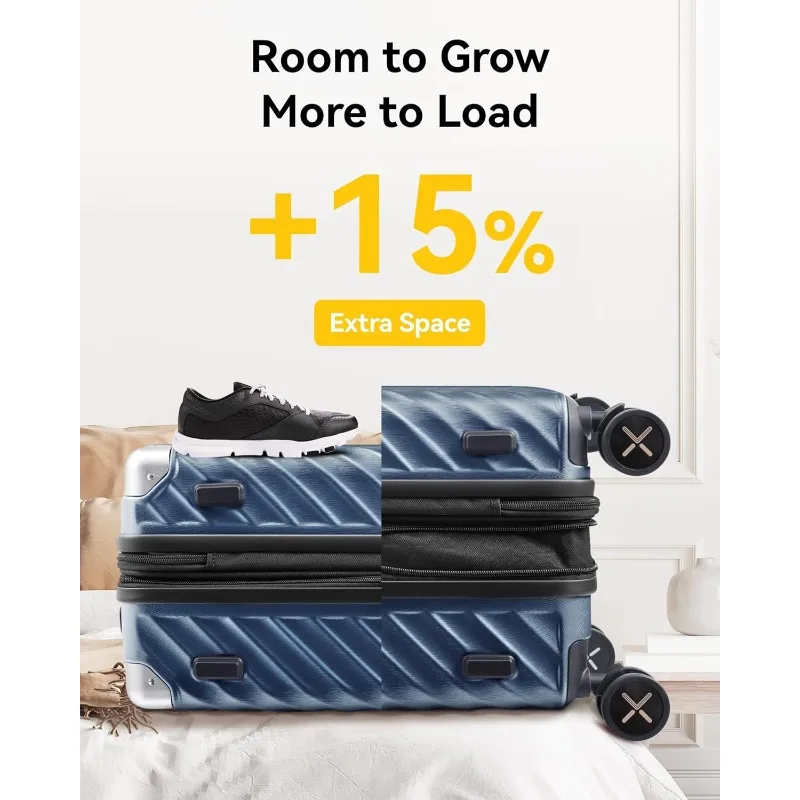 Luggage with Spinner Wheels, Polycarbonate Expandable Hard Shell Suitcase, 2 Piece Set, Charcoal Metallic