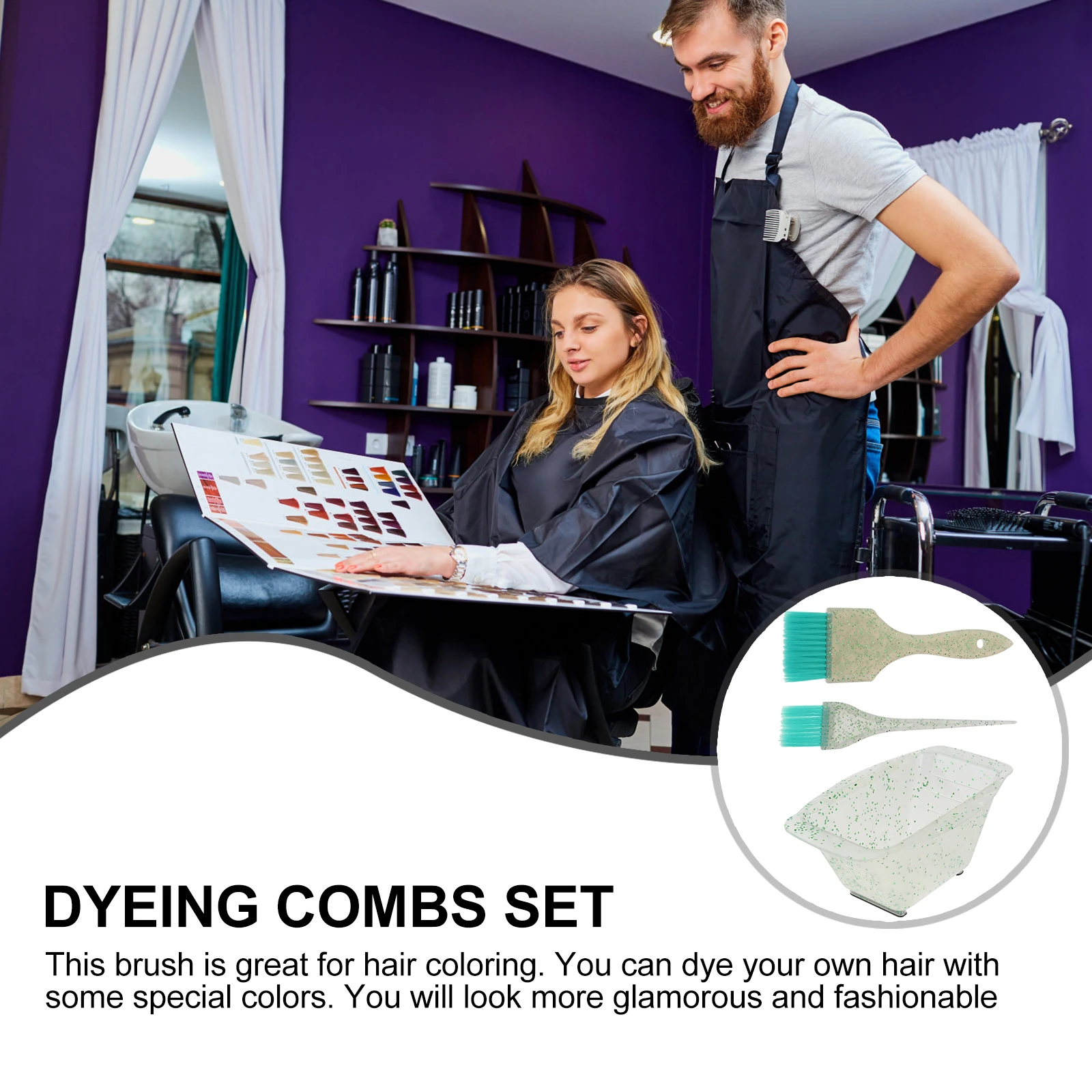 

Hair Dye Bowl Set DIY Tools Mixing Eyelash Colour Coloring Dyeing Brush Green Bowls for Salon Dying Kits Man