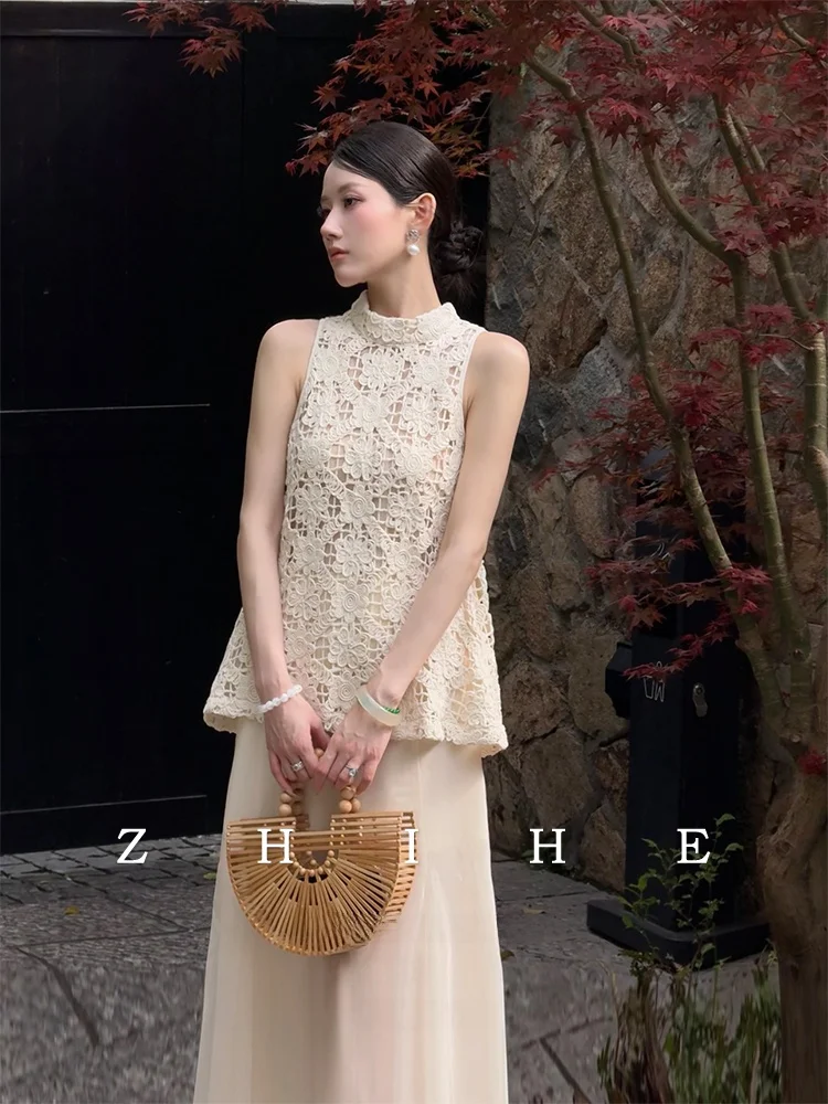 

Тихая роскошная вышитая 00 хлопковая тюлевая юбка Top iny, комплект из двух предметов для женщин в их 20 и 30-х годов, застежка-молния, летняя ...