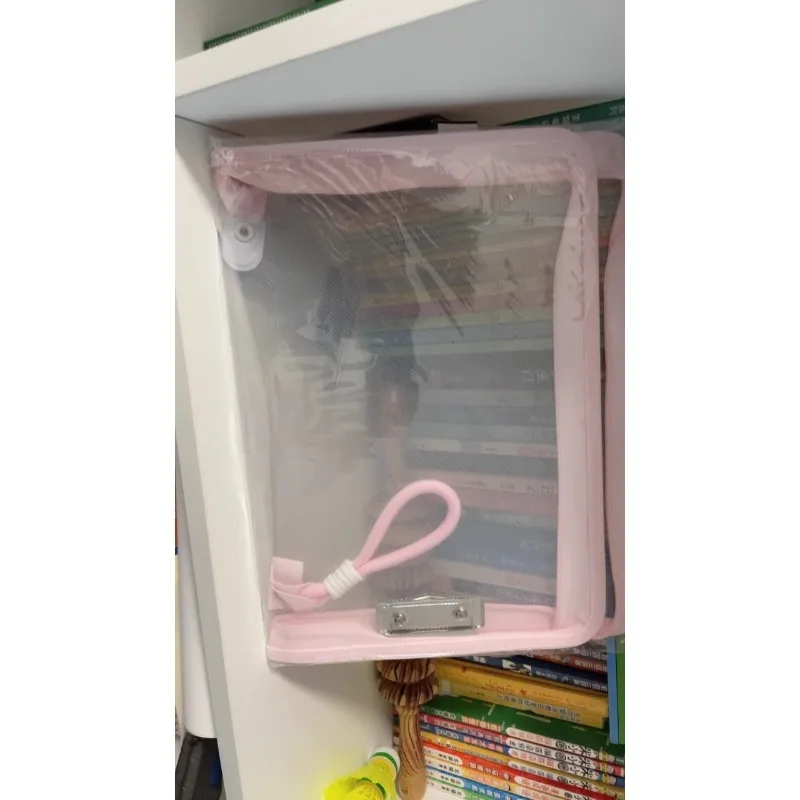 File Folders Transparent  Macaron A4 File Bag Large Capacity Textbook Zipper Student Portable Thickened Waterproof Storage Bag