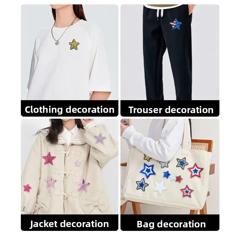 Bead Embroidery 1PCS Five-Pointed Star Sequin Patch For Clothing Bag Hat Decoration Iron On Label Applique Accessories