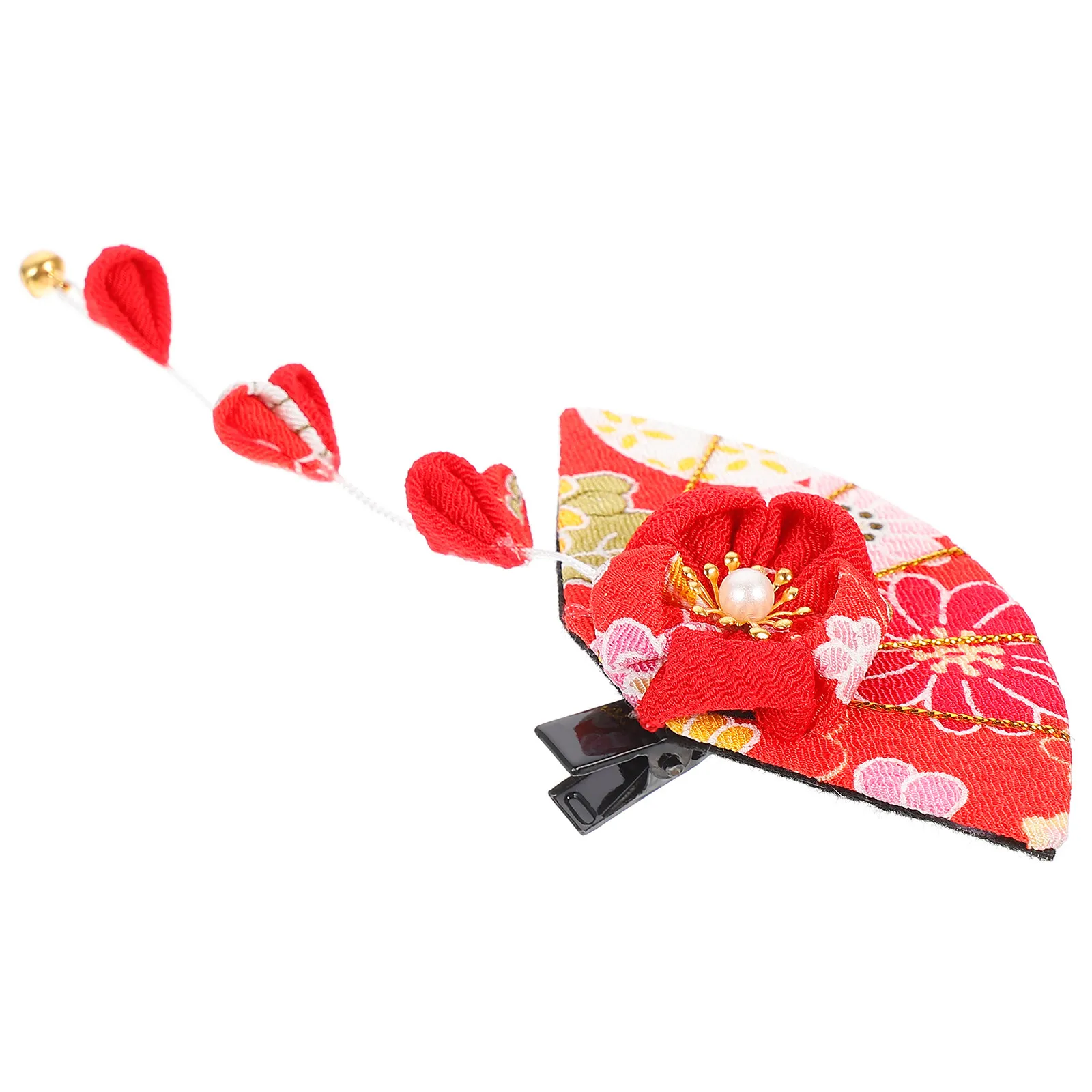 

Japanese Style Red Hairpin Handmade Fabric Flower Clip Tassel Headdress for Woman Party Festival Daily