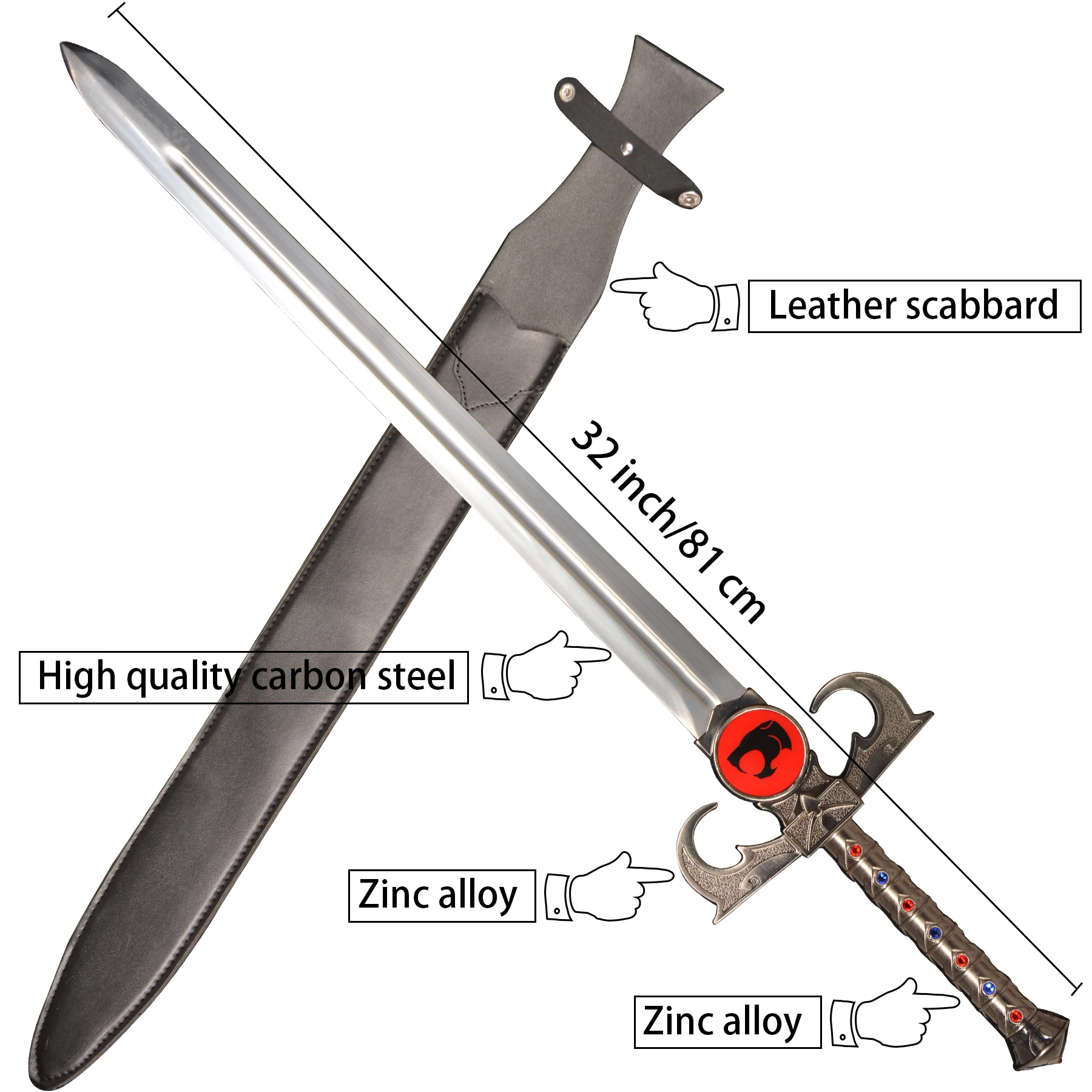 32's handgemaakte cosplay anime zwaard/oog van Thundera/Tygra middellange lengte/zwart