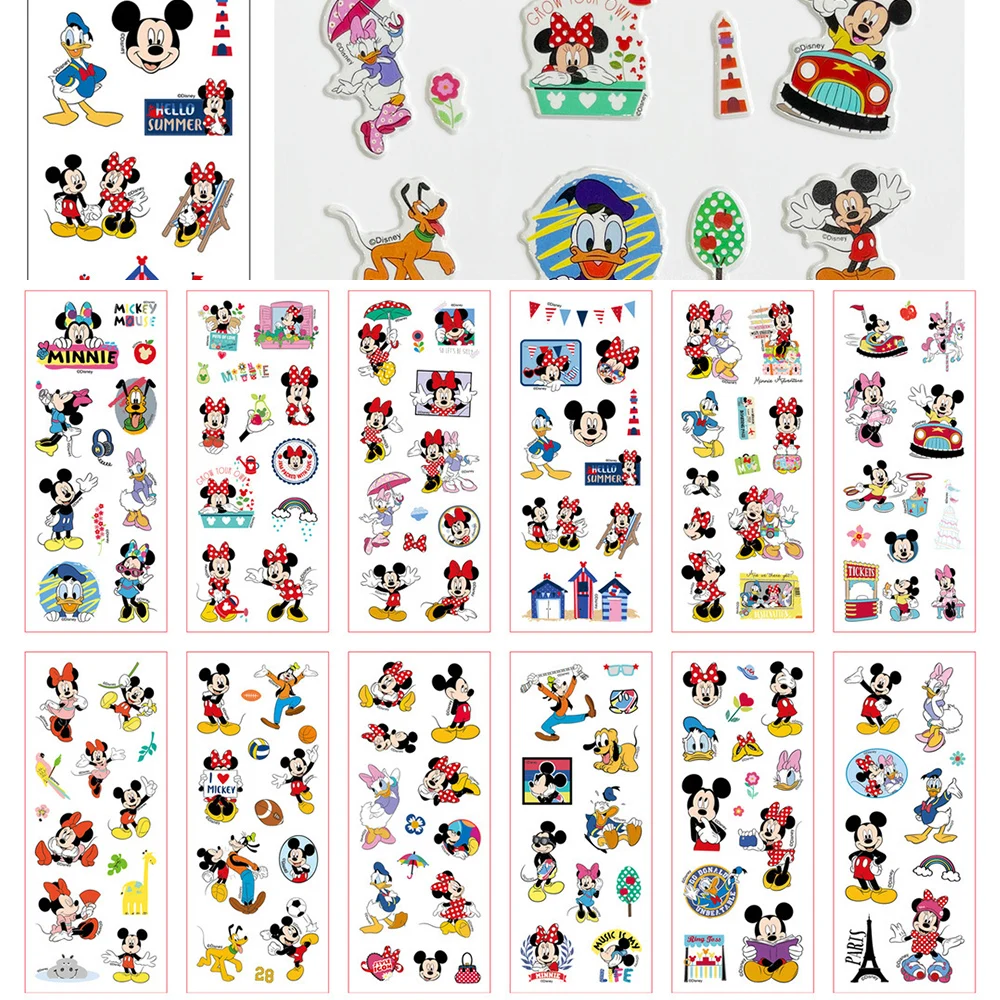 Pegatina de burbujas 3D de dibujos animados de Disney para niños, calcomanías de princesa, Mickey Mouse, coches, recompensa Kawaii, juguete 3D hinchado, 3, 6, 12 hojas