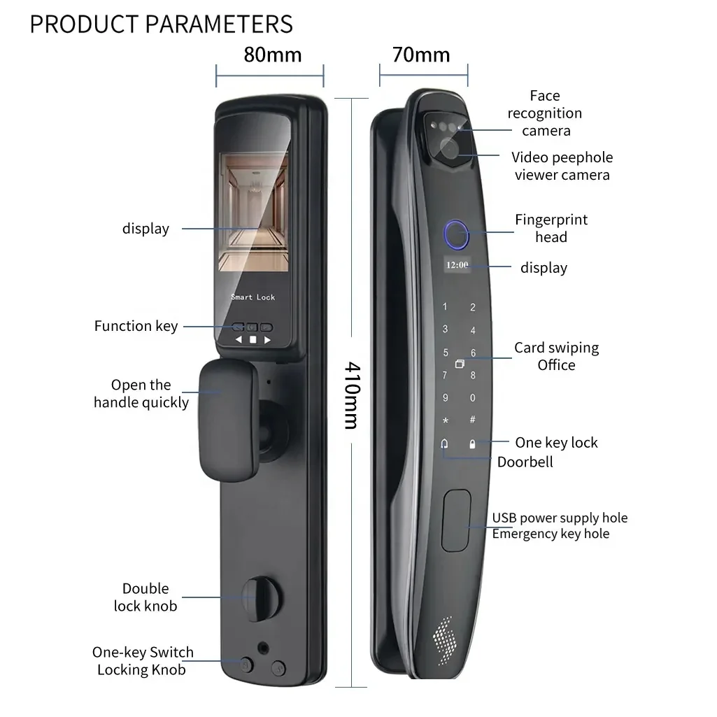 High Security  Fingerprint Recognition  Lock With Cat Eye Automatic Face Smart  Lock