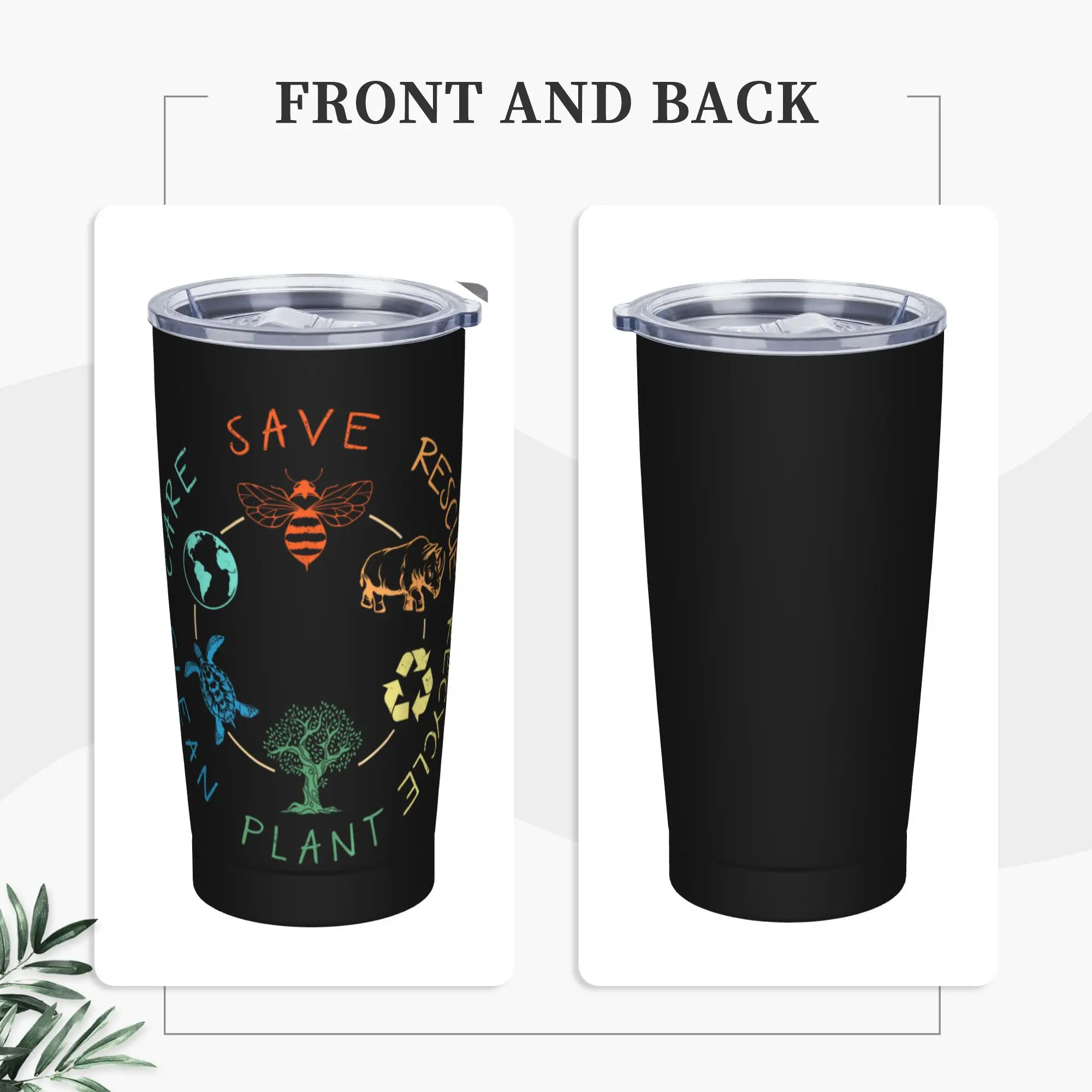 Stainless Steel Tumbler Save Bees Rescue Animals Recycle Earth Day Coffee Mug Portable Cold Drink Car Mugs Camping Water Bottle