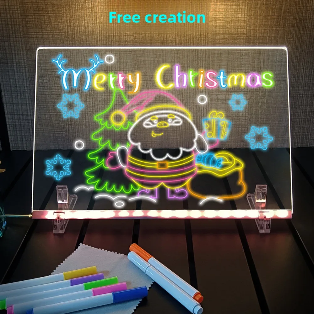 Wordpad luminoso Tavolo da disegno a LED Lavagna acrilica fai-da-te con penne colorate Lavagna per appunti a LED Lavagna giocattolo da disegno per bambini con luce notturna