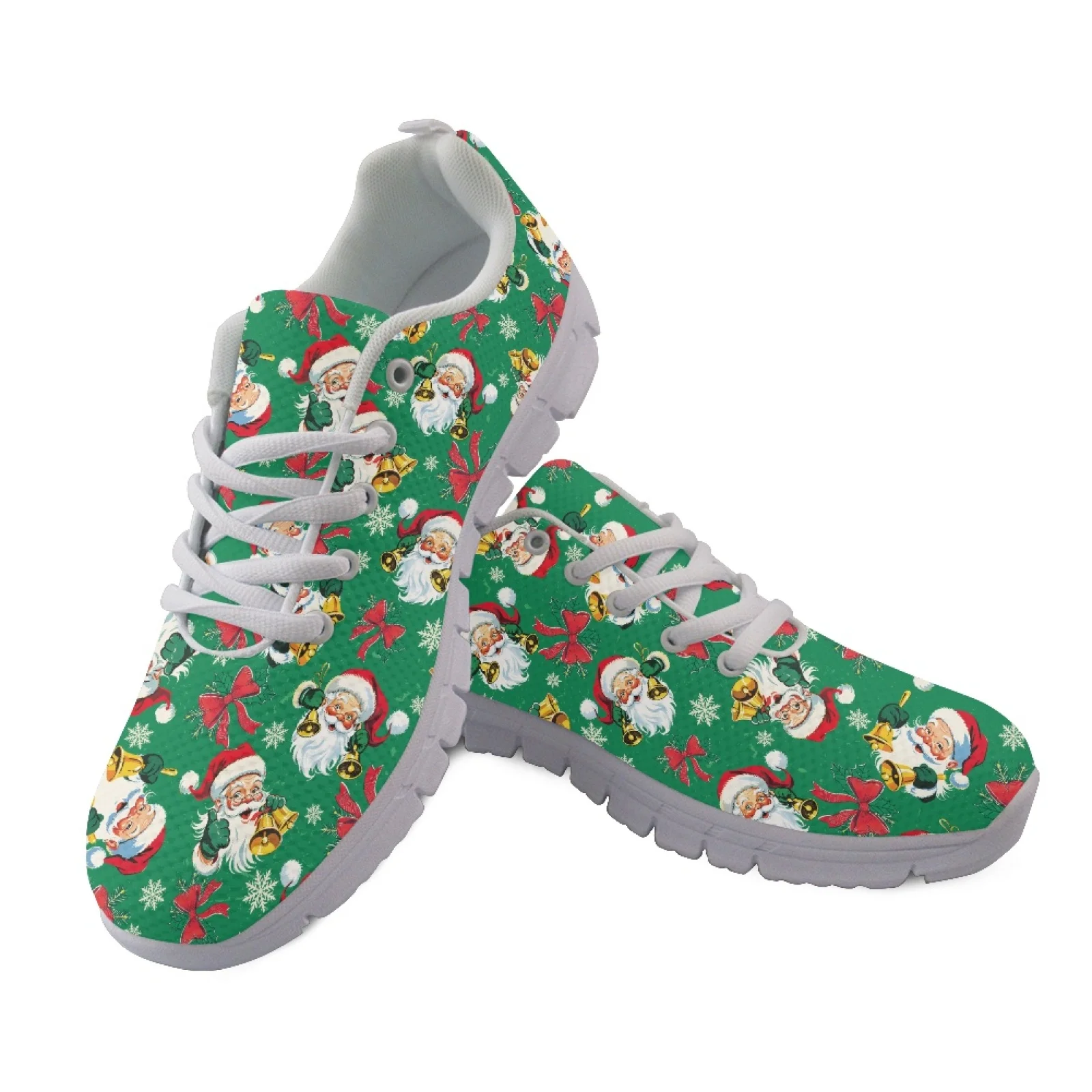 Coloranimal Santa Claus Bow Women Running Shoes Lace-up Casual Mens Athletic Trainers for Travel