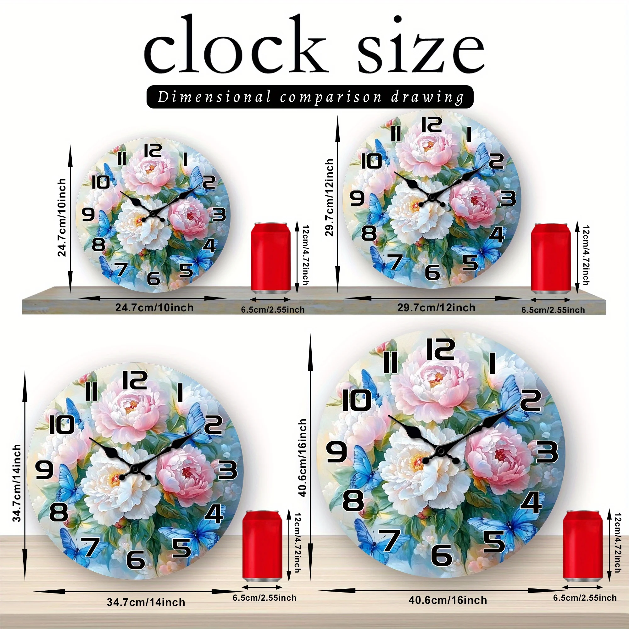 A Vintage Peony-Patterned Wall Clock Featuring a Silent Design with an Vintage Feel, Perfect for Decorating Living Rooms