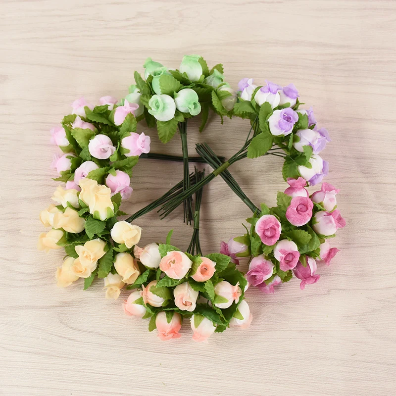 72/144pcs Mini Artificial Rose Flowers Bouquet Silk Fake Flowers For Home Decor Wedding Decoration Craft Wreath Gift Accessories