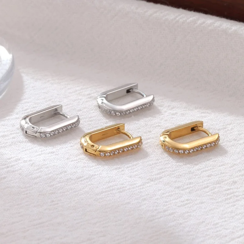 

Серьги из титановой стали, простые U-образные серьги с инкрустацией цирконом, в стиле Ins, элегантные, с изысканным дизайном