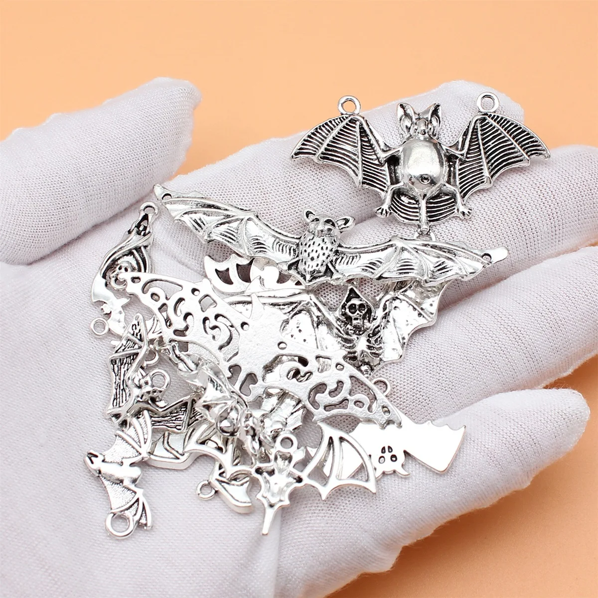 17pcs Antique Silver Color Bat Charms Collection For DIY Jewelry Making, 17 Styles, 1 of Each