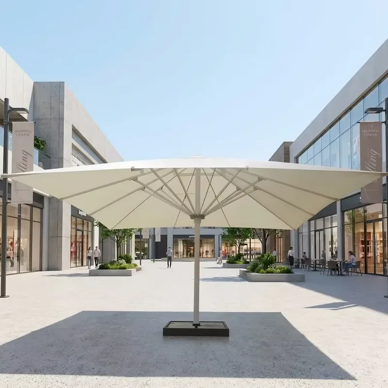 5X5M Square Heavy Double Layers Parasol UV Resistant Fiberglass Frame Wide Cross Base for Plaza Commercial Outdoor Shade