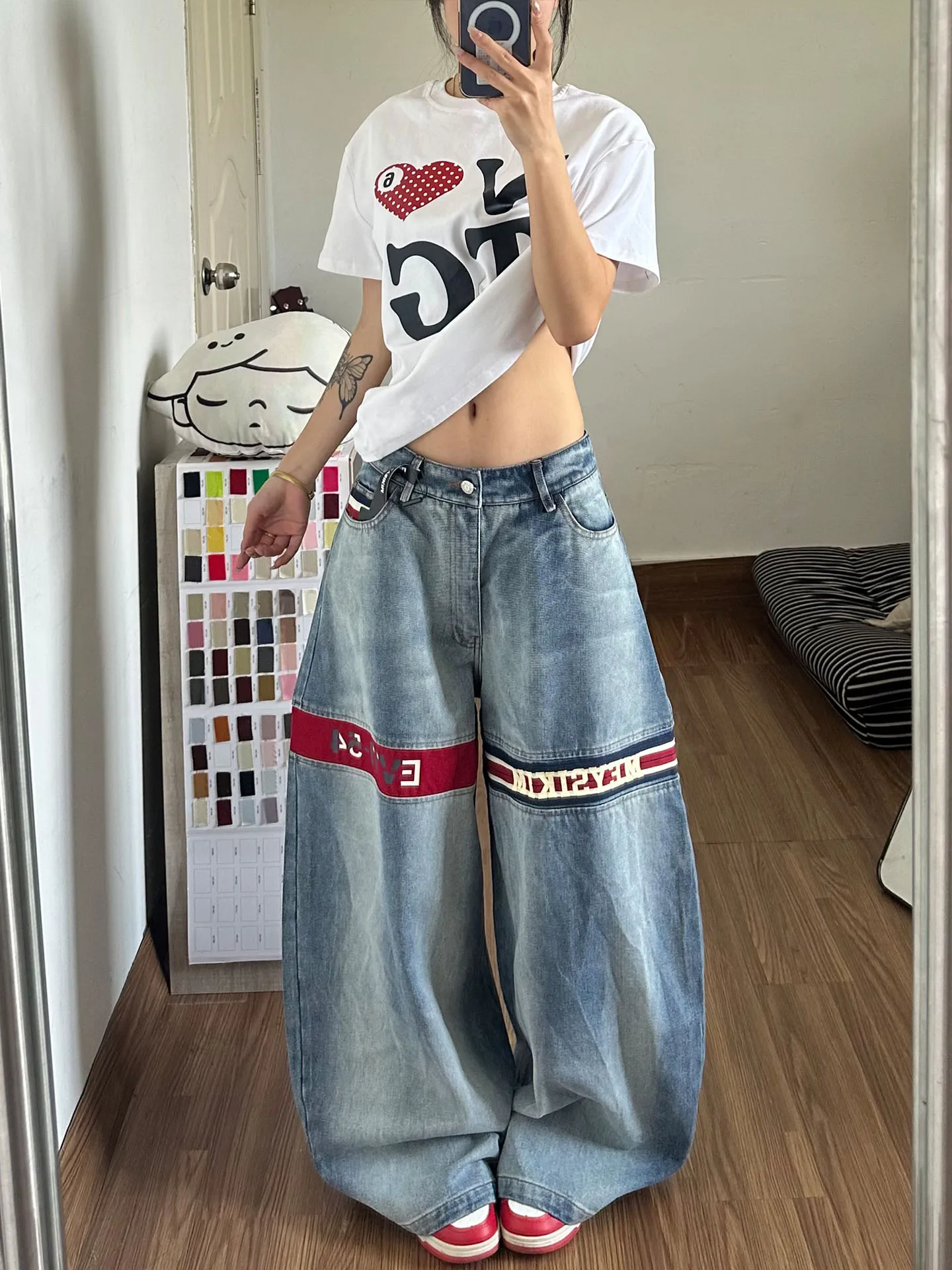 

American Retro Washed Denim Pants Women's Spring 2026 New Loose Straight Wide Leg Pants High Waist Casual Comfortable Blue
