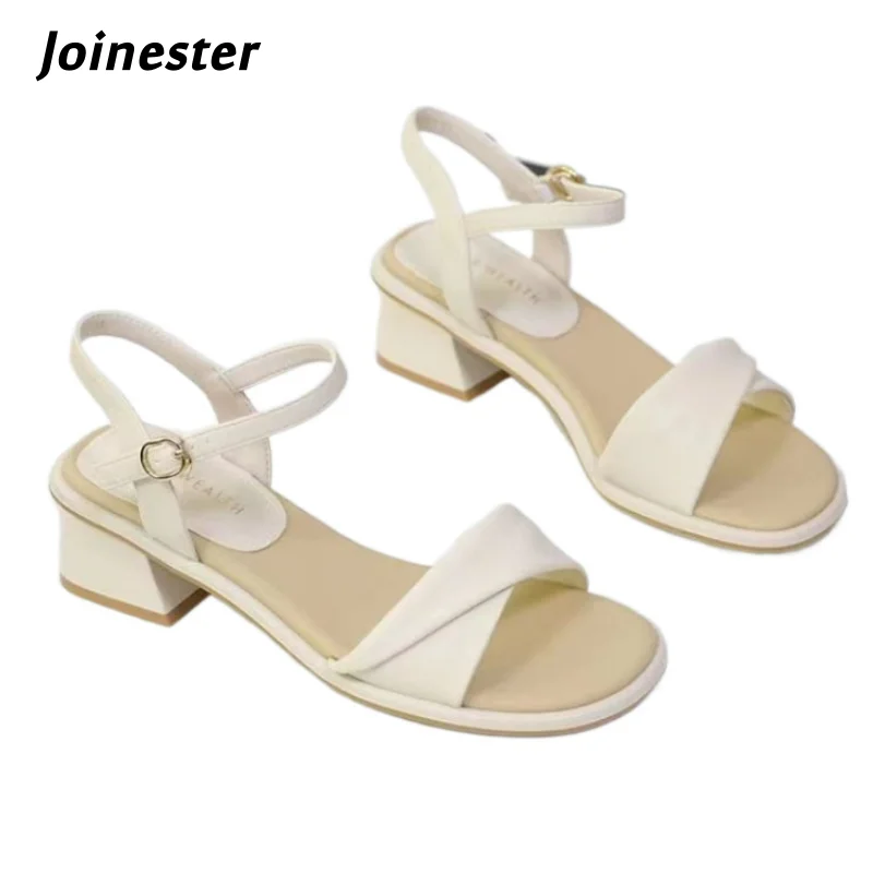 

Women Ankle Strap Pure Color Open Toe Sandals Ladies Mid Heel Soft Summer Footwear Fashion Dress Shoe for Girls