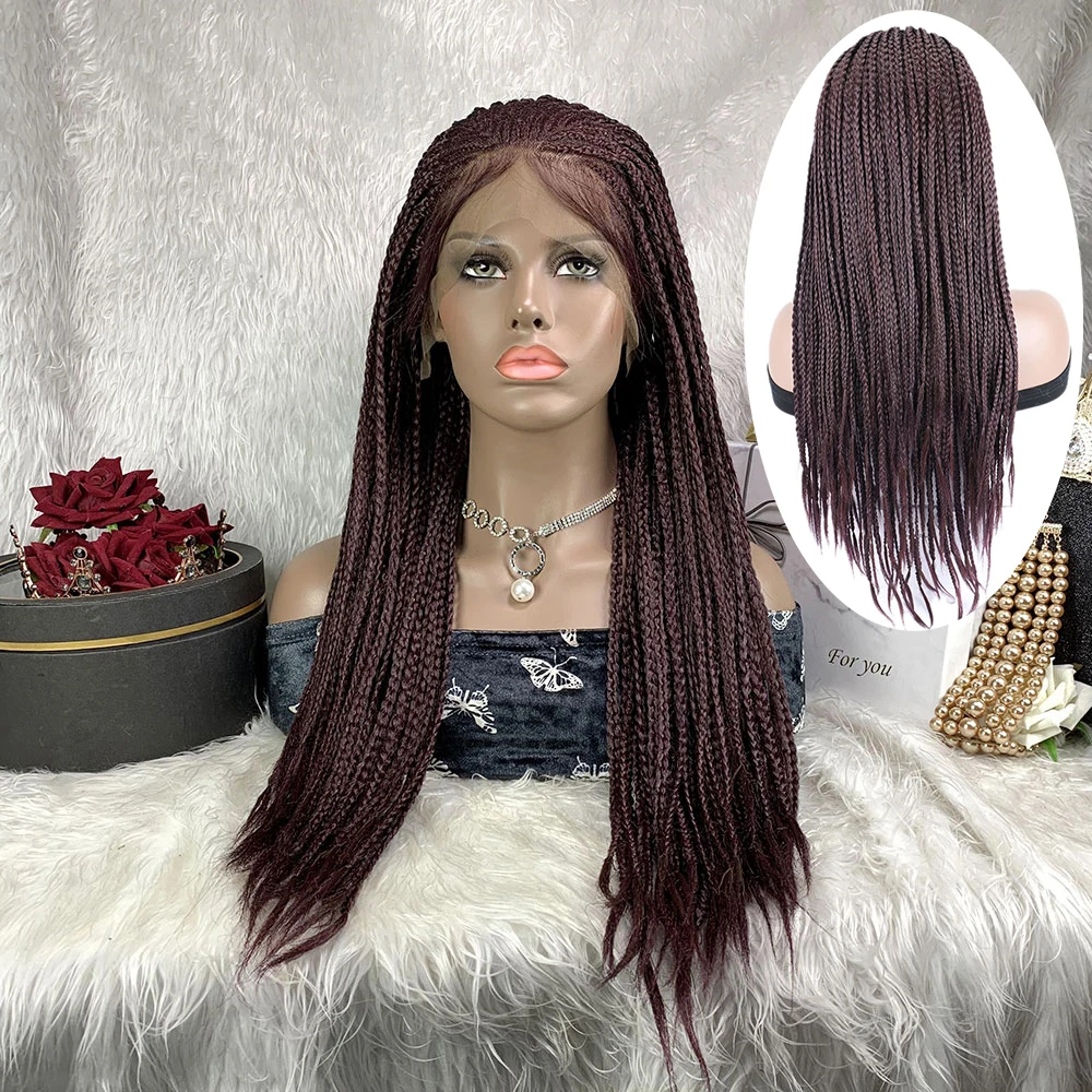 

Synthetic 30 Inches Braided Lace Front Wigs Box Braids Wig with Baby Hair for Black Women Cornrow Braids Wigs Frontal Afro Wigs