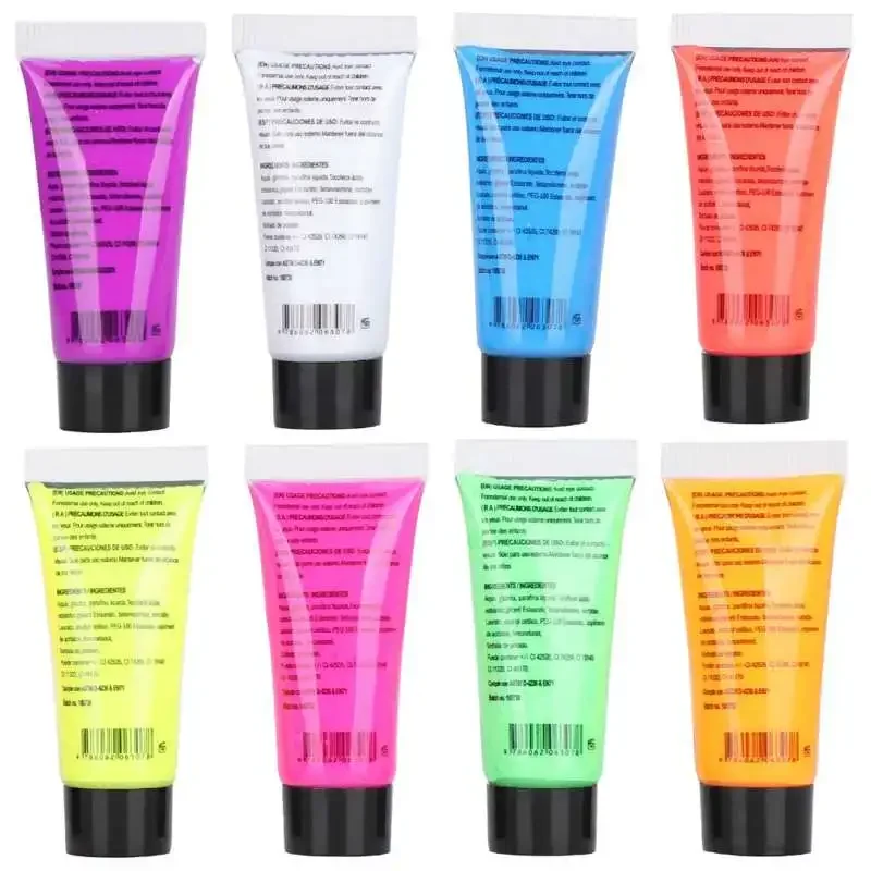 8 unids/lote 10g pintura de arte corporal fluorescente fiesta maquillaje de Halloween Cosplay luz de carne niños cara shied color pintura brillante UV al por mayor