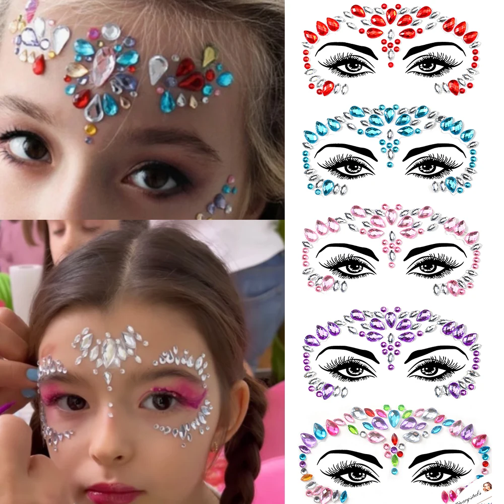 

1Pc 5D Bling Diamond Children's Face Sticker Colorful Glitter Crystal Face Decal Adhesived Kids Makeup Face/Body Diamond Slider
