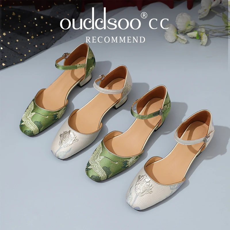 

Ods Elegant Summer New Genuine Leather Solid Color Buckle Strap Sandals Casual Pointed Toe Soft Sole Women's Embroidery Shoes