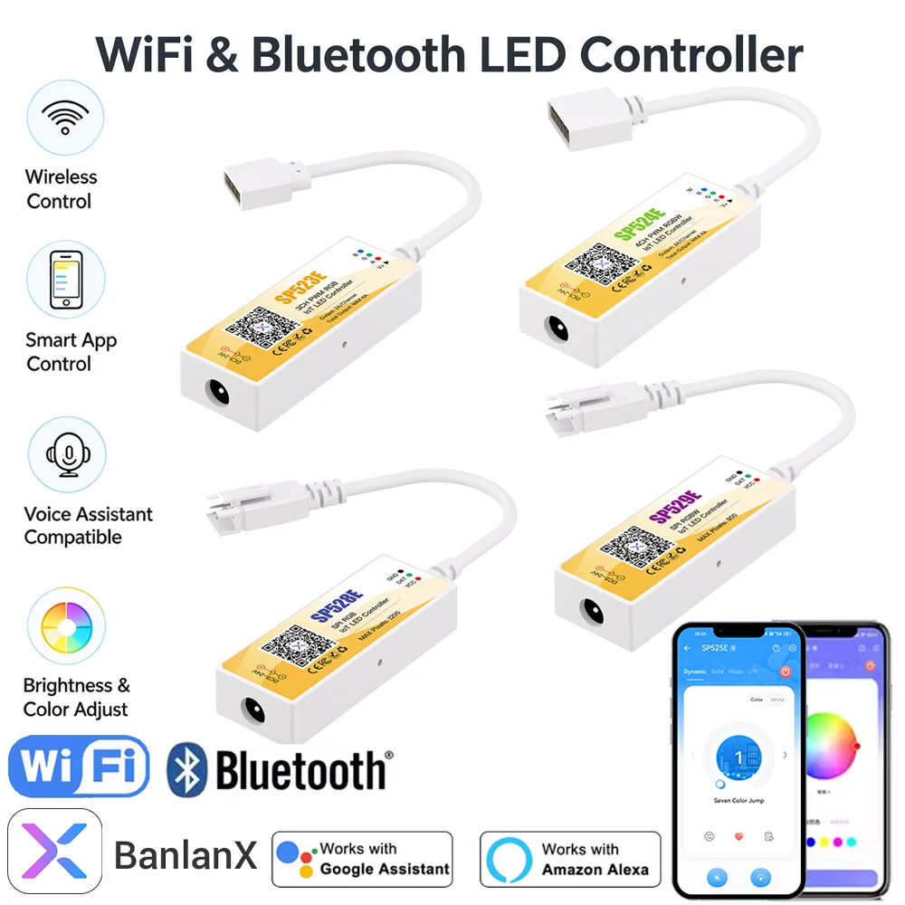 SP52XE DC12V 24V Mini WIFI Bluetooth LED Controller PWM SPI LED Strip Light RGB RGBW Dimmer 2.4G Remote APP Voice Alexa Google
