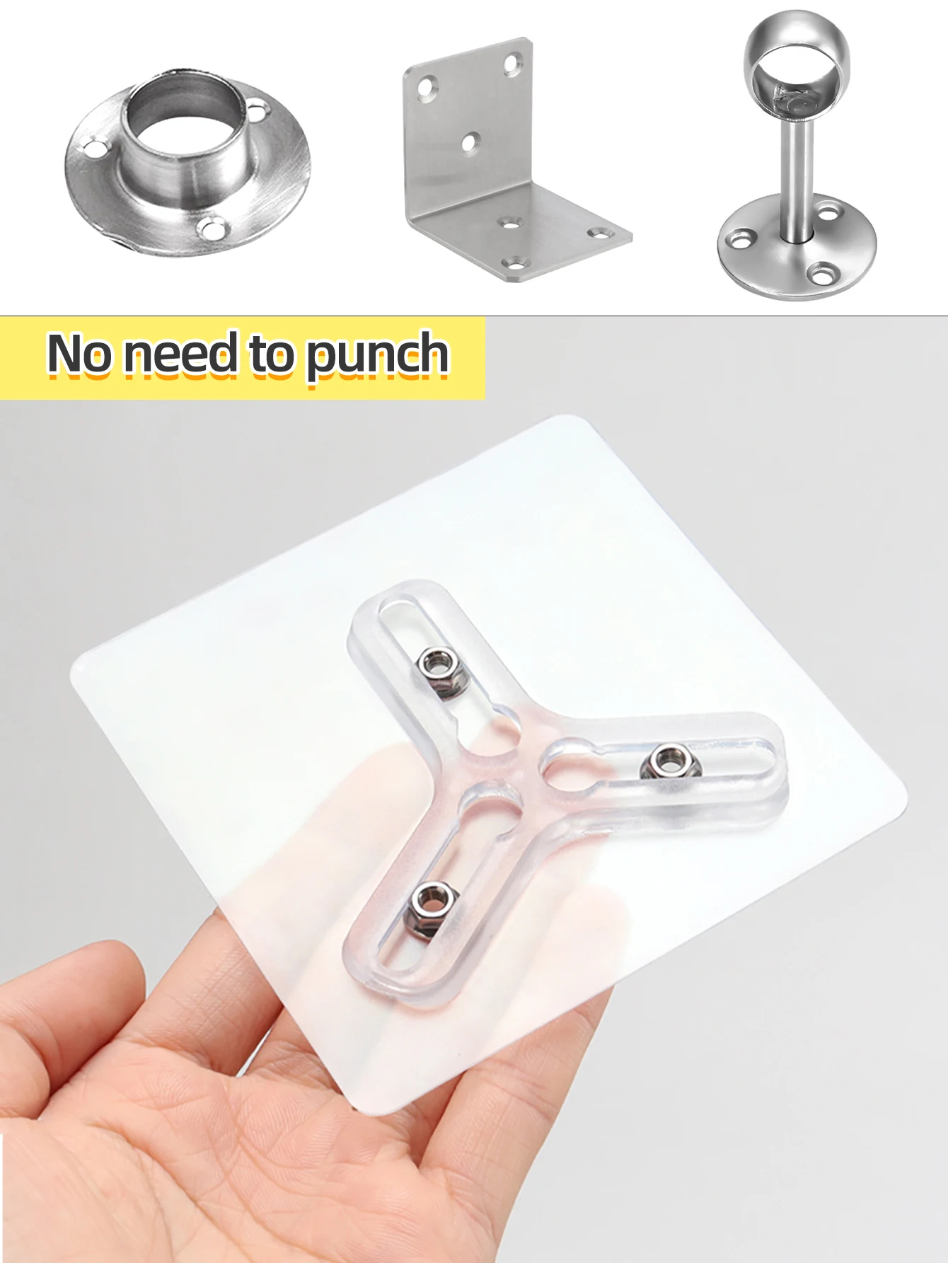 2pcs Transparent self-adhesive three-hole nut hook Bathroom accessories No hole fixing Adjustable with attached nut screw hook