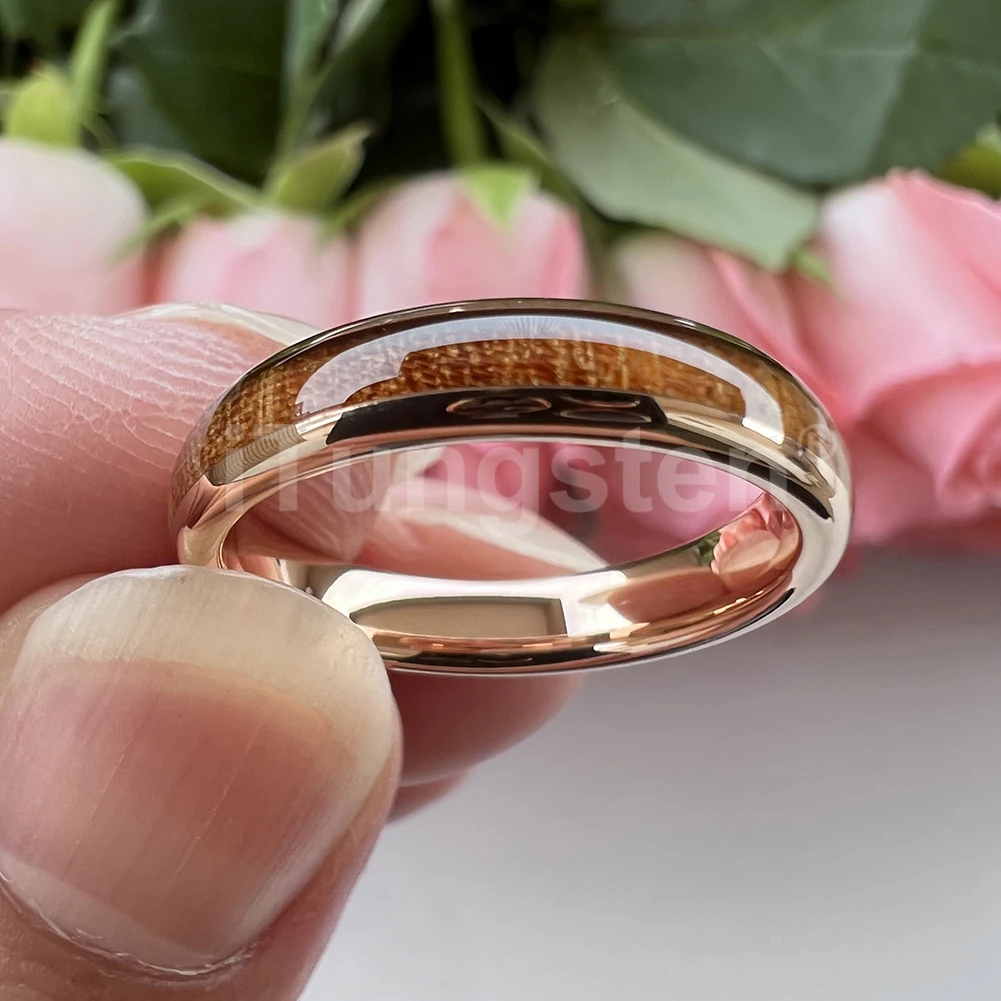 ITungsten 4mm Men Women Koa Wood Ring Nice Tungsten Wedding Band Domed Polished Trendy Jewelry Comfort Fit