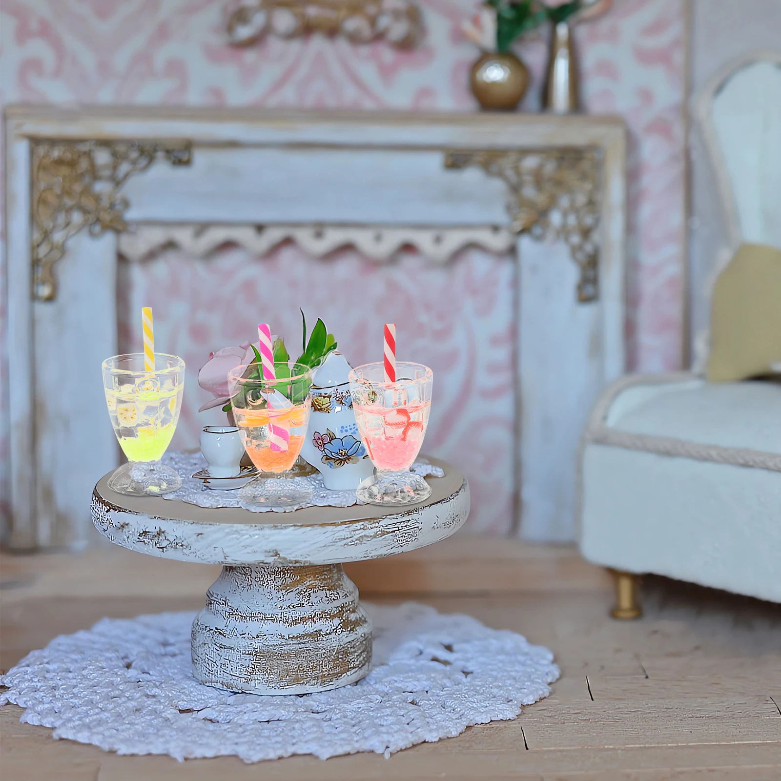 

6pcs Mini Ice Cream Goblets Clean House Accessories Decorative Pretend Play Toy Bright ange for Miniature