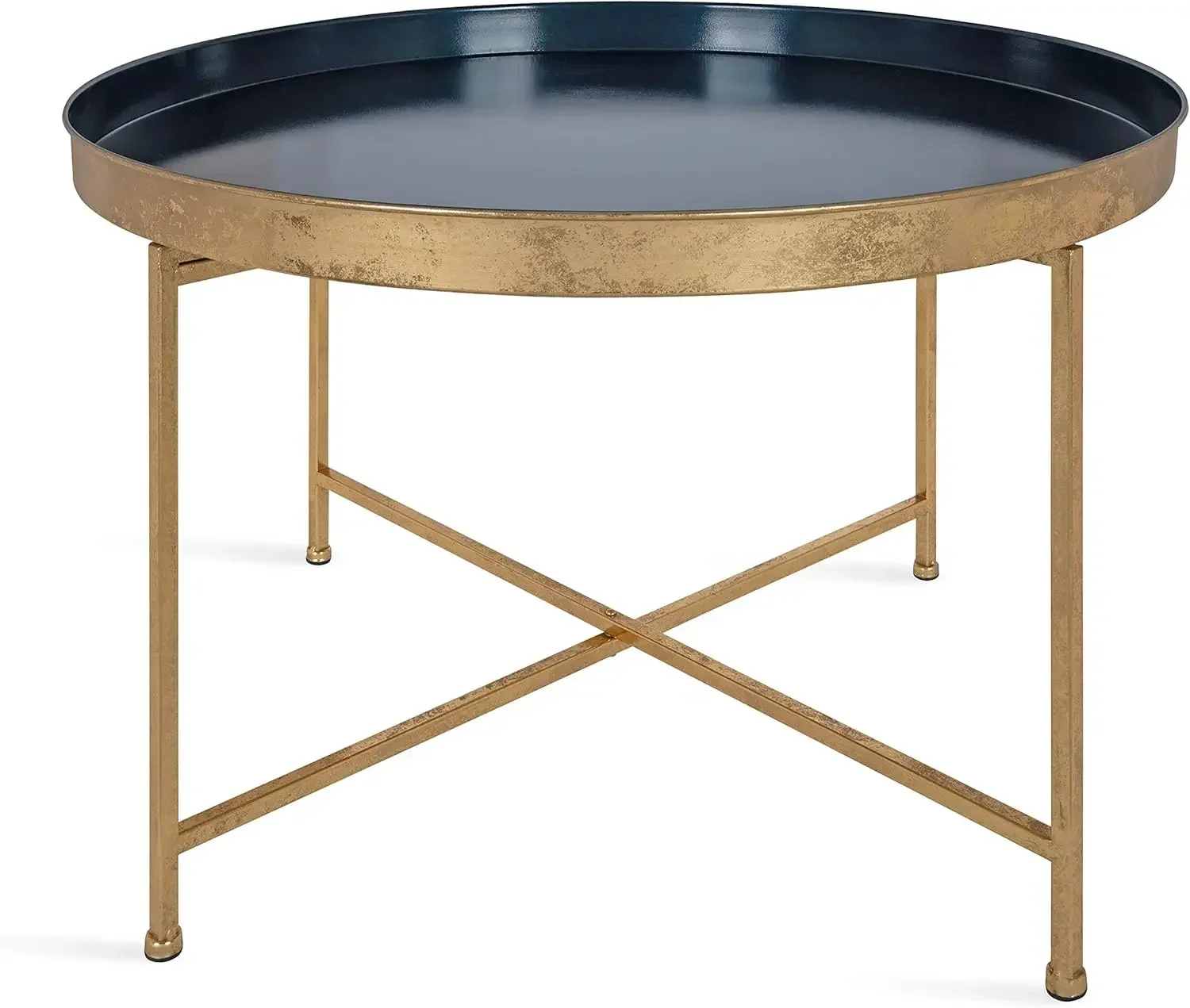 Kate & Laurel Celia-Table basse ronde moderne Glam, 28.25 "x 28.25" x 19 ", bleu marine et cuir chevelu doré, table d'appoint chic