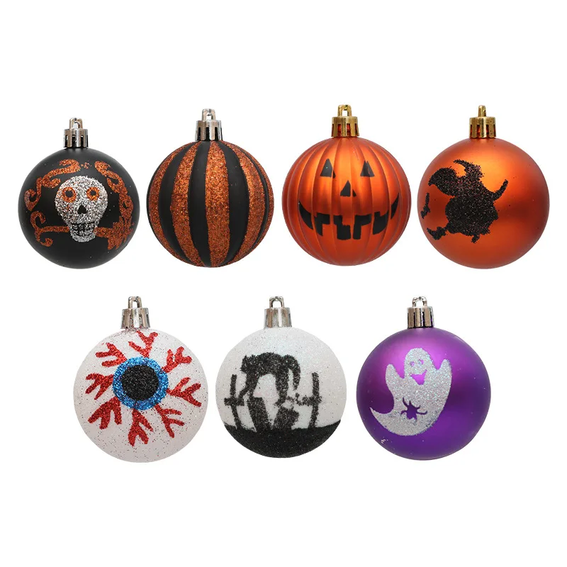 

6Pcs Halloween Painted Electroplated Ghost Witch Balls Skeleton Pumpkin Ball Decoration t Tree Hanging Party Decor