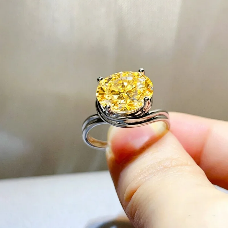 With Certificate Oval 5ct D Color Moissanite Diamond Ring Real 925 Sterling Silver Party Wedding Band Rings for Women Jewelry
