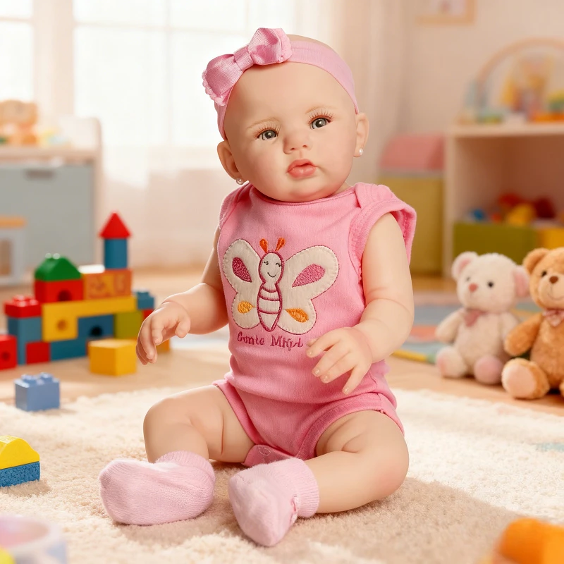 

20inch 50cm Full Vinyl Body Girl Abigail with Painted Hair Realistic Pink Cloth Doll Toy