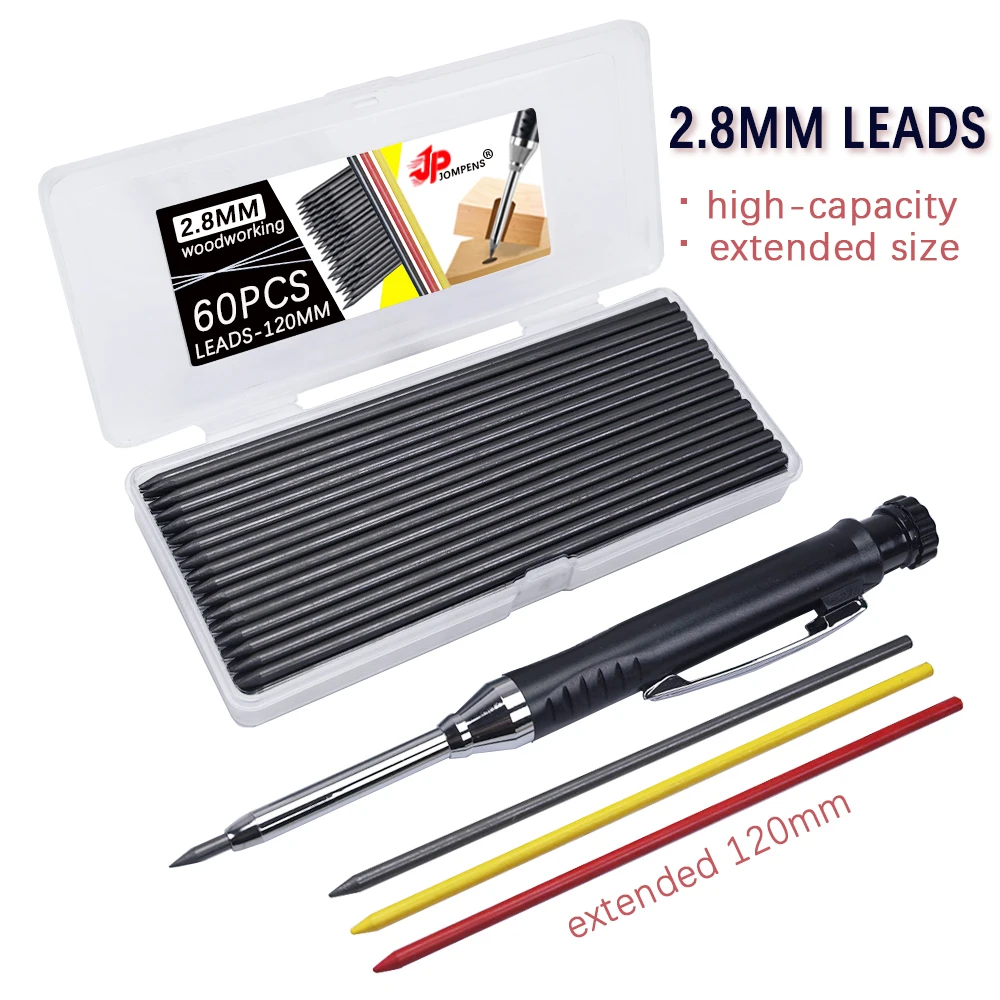 60Pcs/Box Large Capacity 2B Woodworking Mechanical Lead Core Black Yellow Red 2.8mm  Marking Architectural Painting Pencil Lead