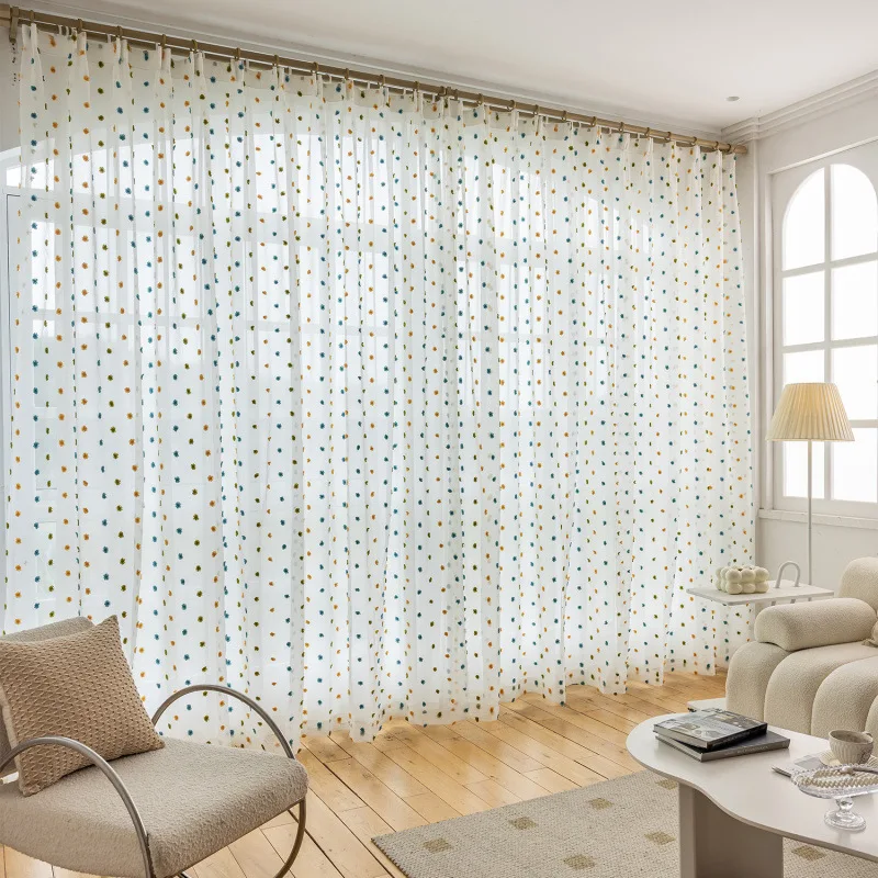 Cross-border semi-transparent macaron pom-pom polka dots ins wind screen cute candy color cartoon style screen curtain