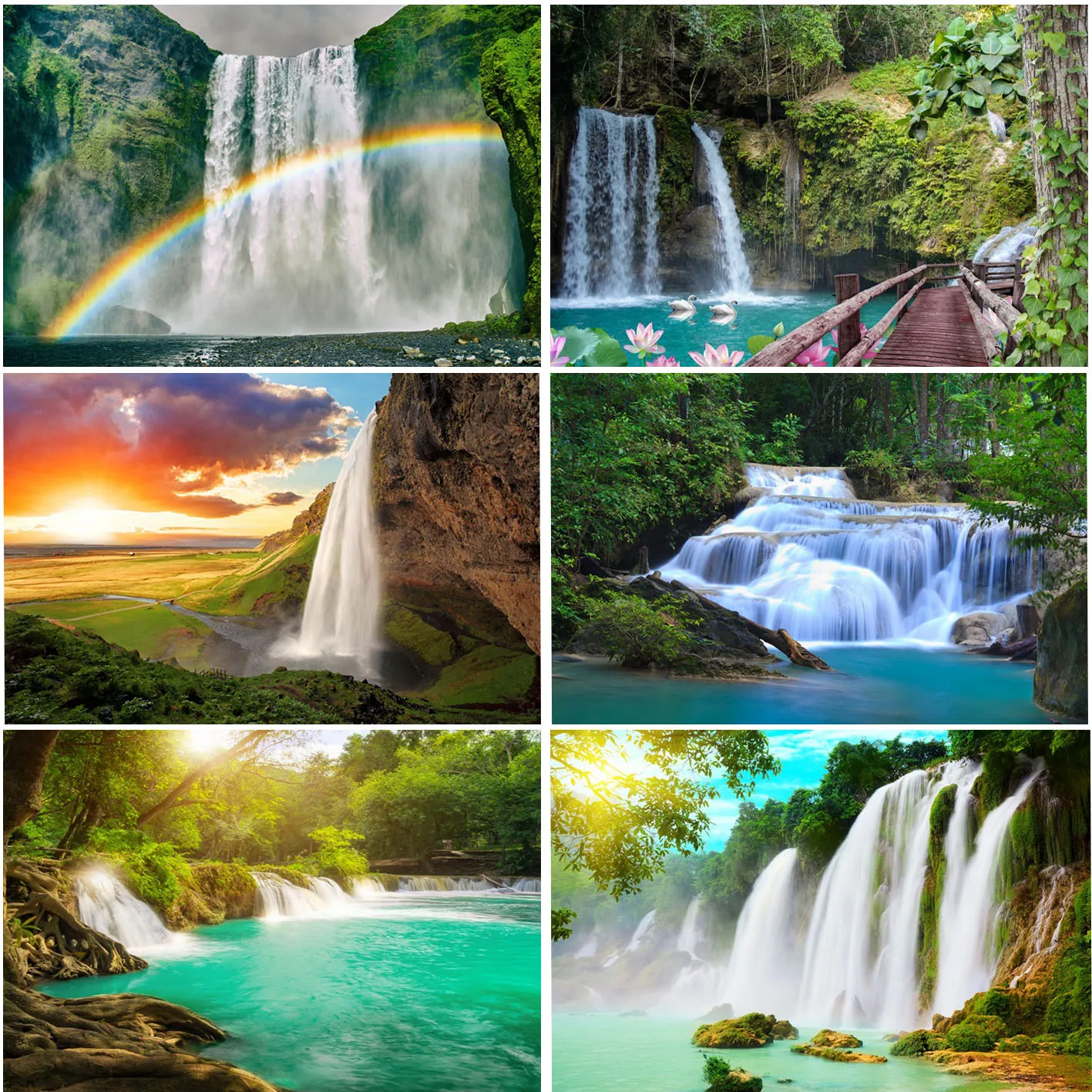 

Jungle Forest Waterfall Backgrounds Photography Natural Scenery Sunshine Mountains Rainbow Studio Decoration Photo Backdrops