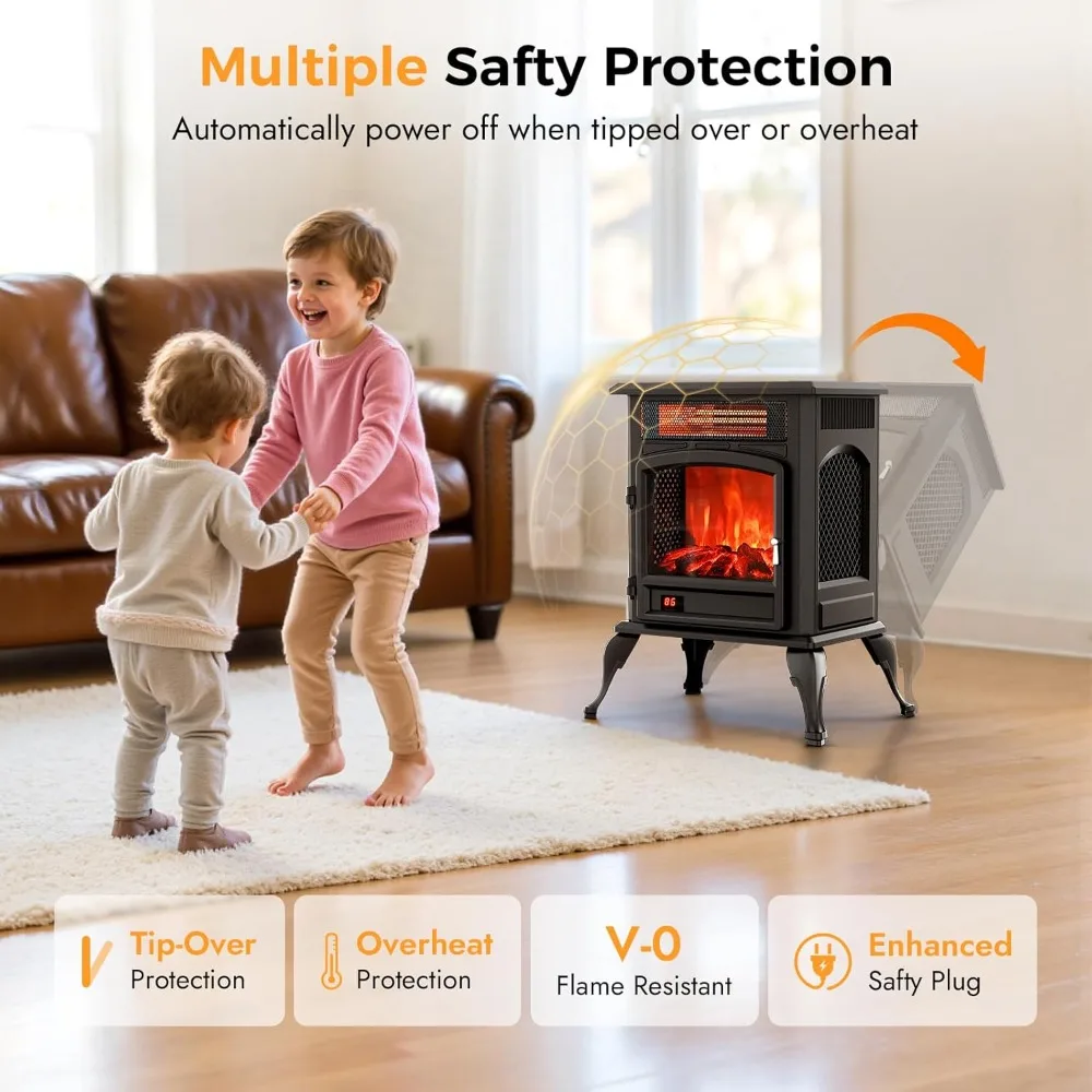 Freestanding Infrared Electric Fireplace with 3D Flame Effect Heater