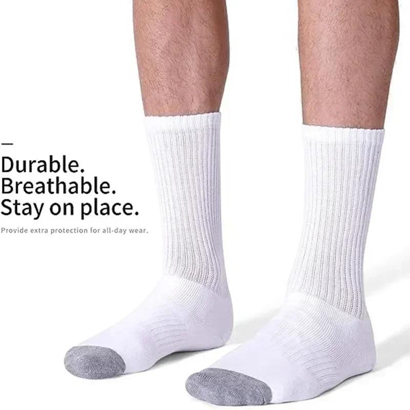 10 Pairs EUR39-47 Plus Size Women Men Crew Socks High Tube Cotton Sports Socks Runing Soccer Athletic Socks White Black