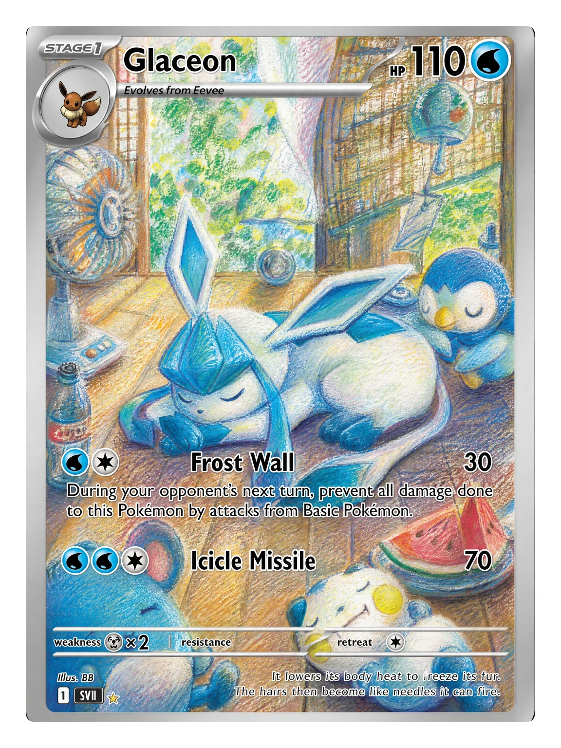 LB11 Summer Lazy PTCG 5Pcs Holo Cards, Slowpoke, Glaceon, Psyduck, Marill, Piplup Full Art Fan Art Collectible Trading Cards